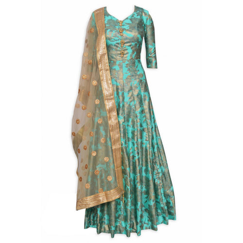 Elegant Partywear Silk Gown with heavy Dupatta