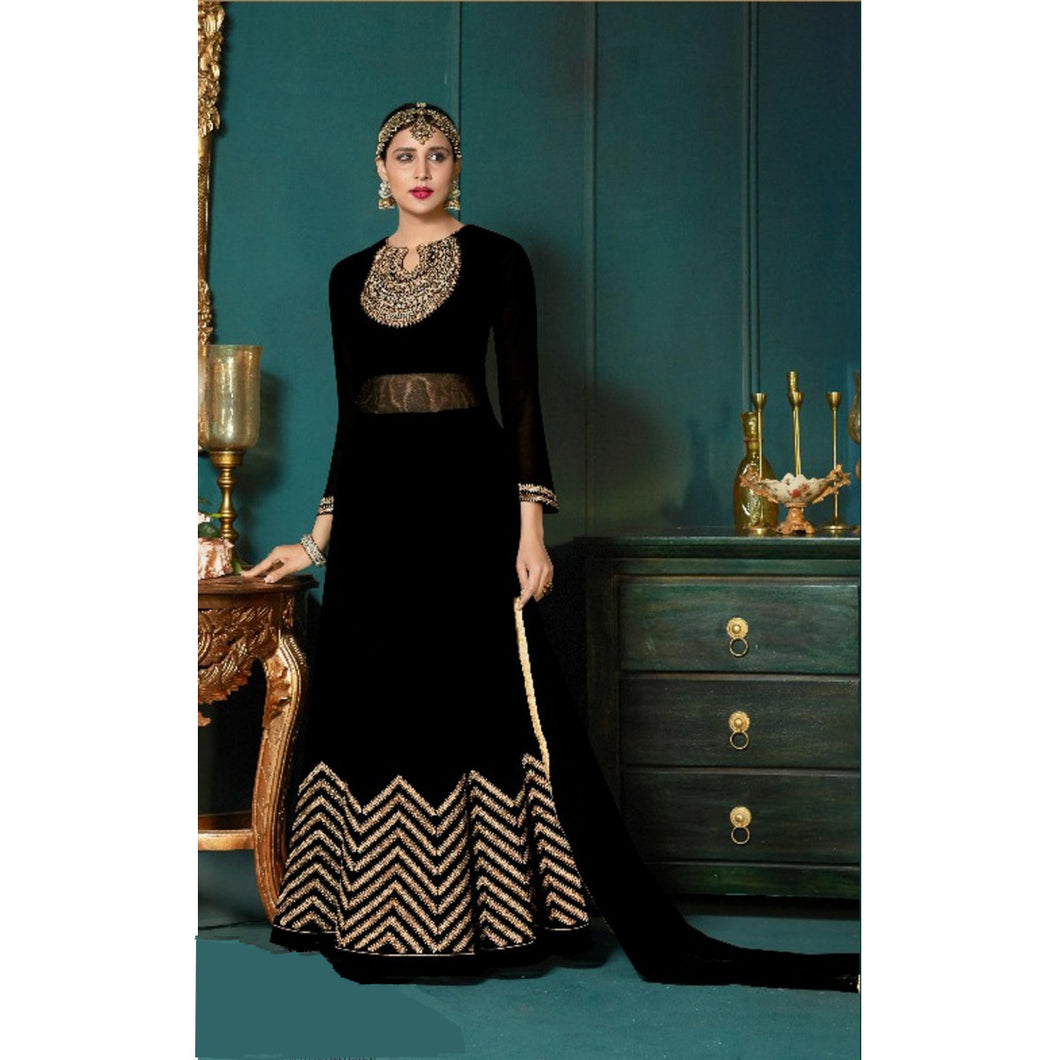 Ravishing Black Partywear Anarkali Gown with Zari embroidery