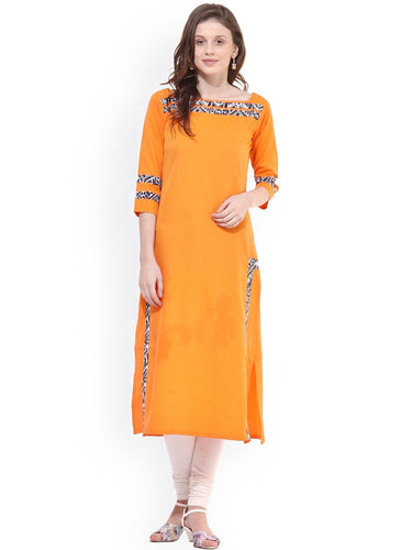 Orange Printed Straight Georgette Kurti