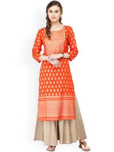 Orange Printed Kurti