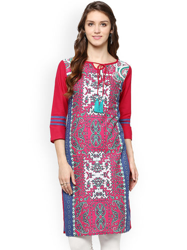 Pink Printed Straight Kurti