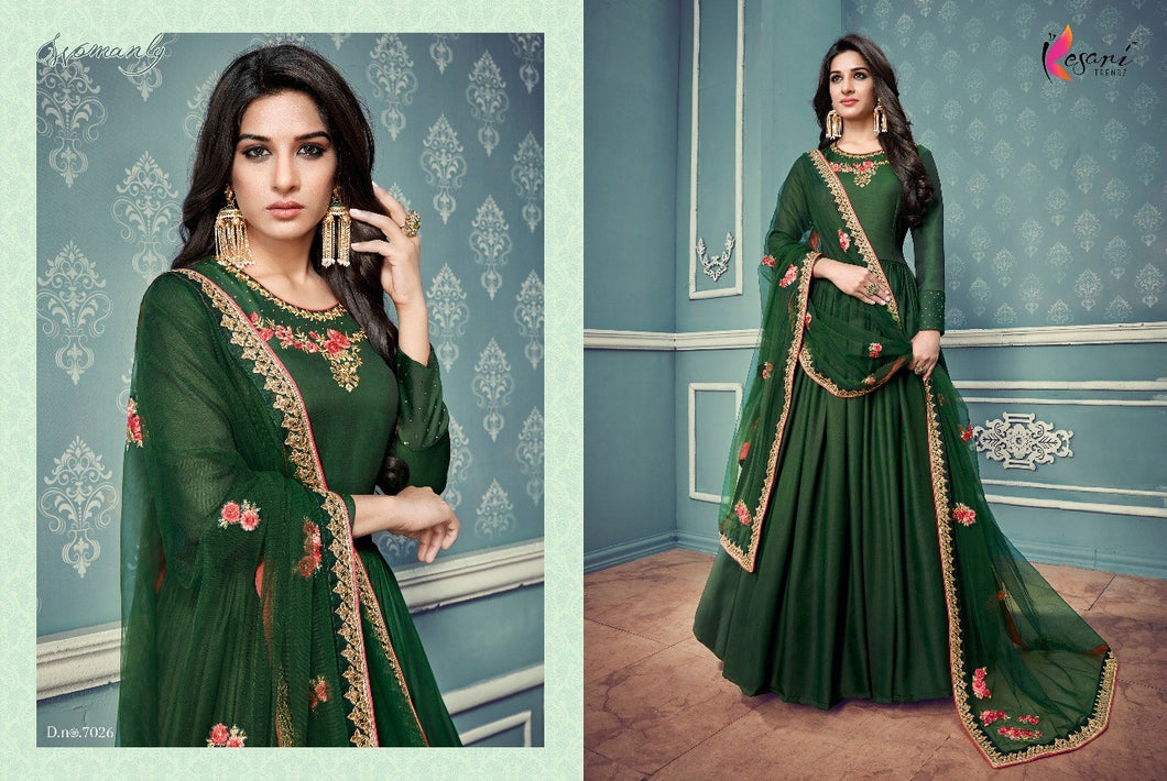 Semistitched Partywear Anarkali Green Gown